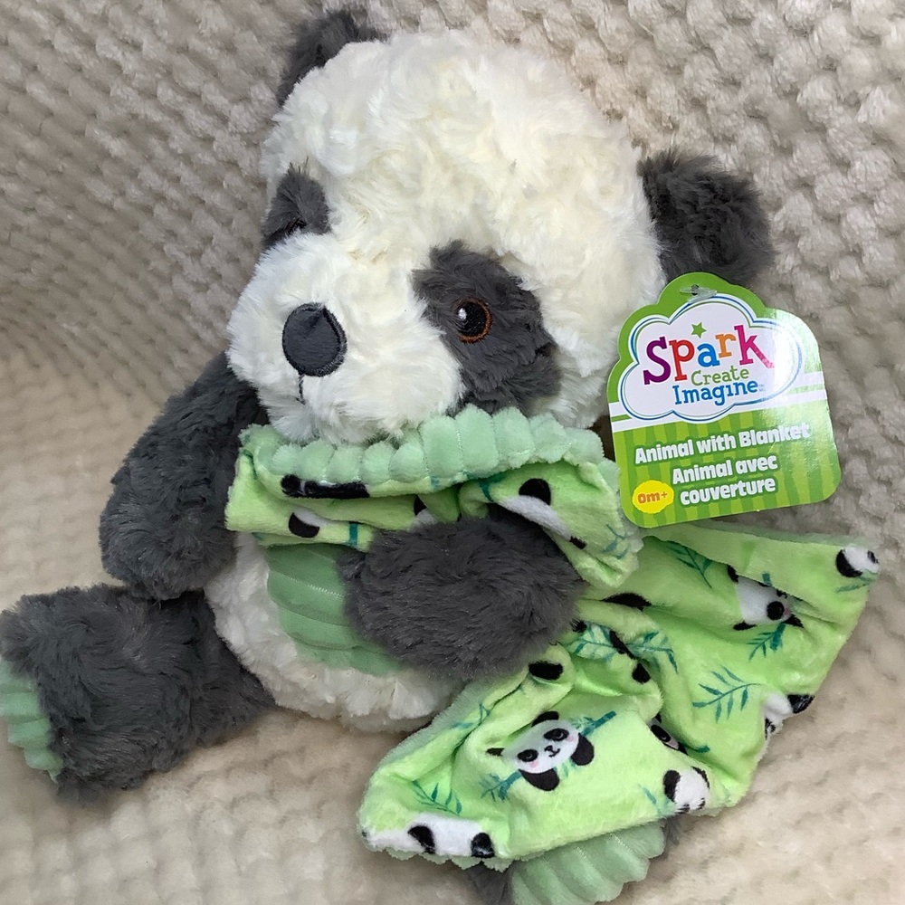 Spark Create Imagine Walmart Panda Plush Toy w Blanket Gray Green Stuffed Animal